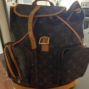 Louis Vuitton Brown Monogram Canvas Drawstring Backpack with Tan Trim